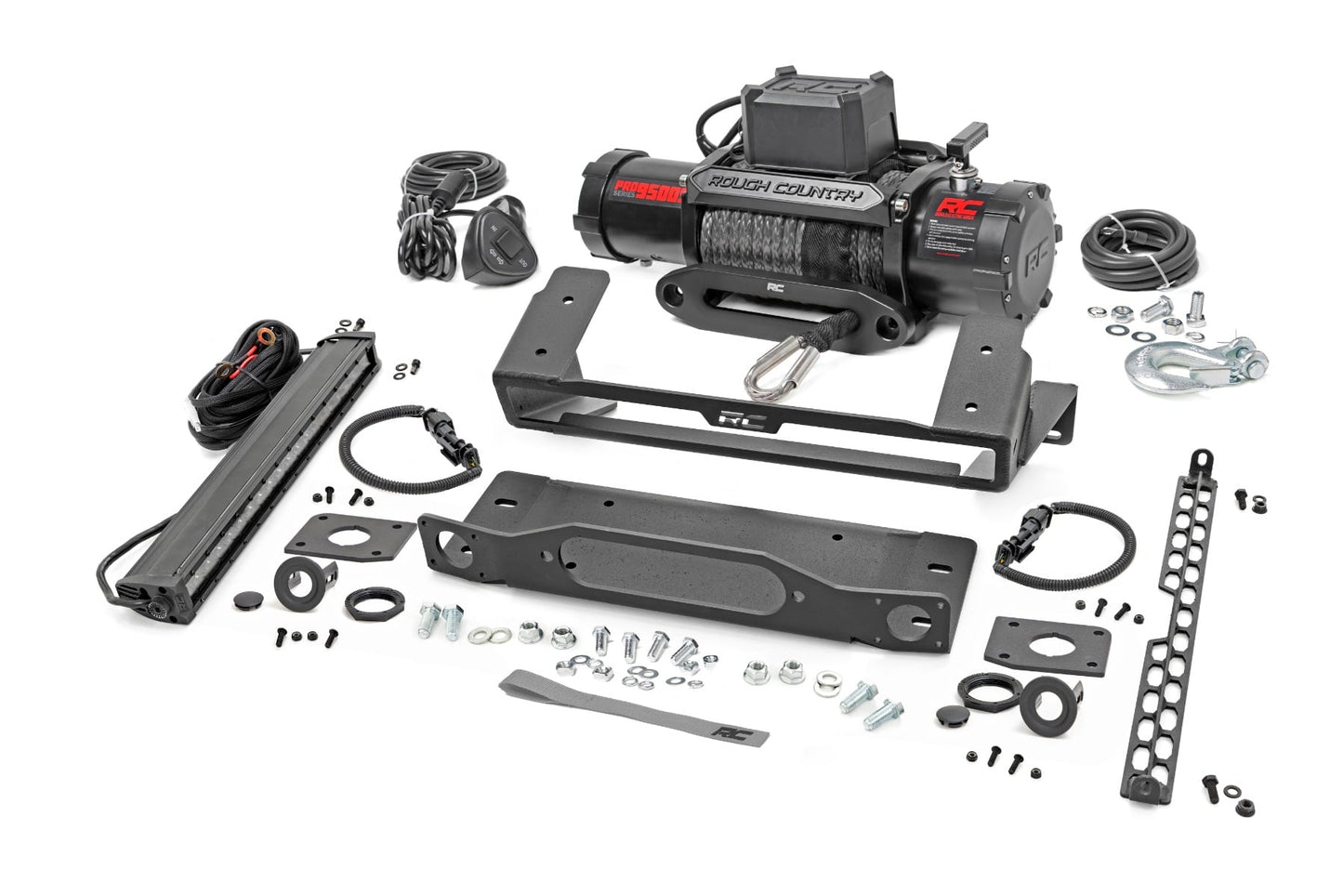 High Winch Mount All Models 9500S 20 Inch Black Single Row LED Amber DRL Ford Bronco (21-25) Rough Country