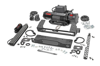 High Winch Mount All Models 12000S 20 Inch Black Single Row LED White DRL Ford Bronco (21-25) Rough Country