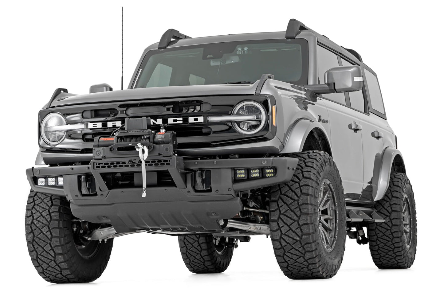 High Winch Mount All Models 12000S 20 Inch Black Single Row LED White DRL Ford Bronco (21-25) Rough Country-5