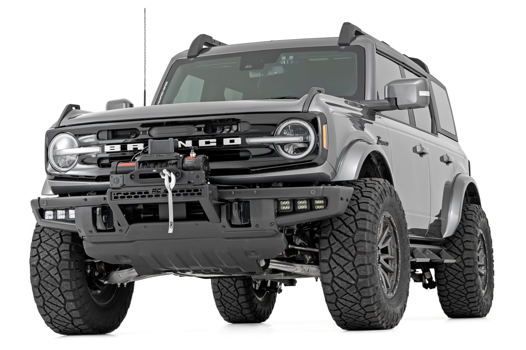 High Winch Mount All Models 12000S 20 Inch Black Single Row LED White DRL Ford Bronco (21-25) Rough Country-5