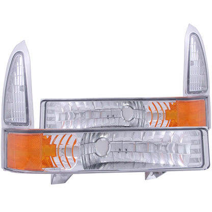 Euro Clear Lens Chrome Housing Amber Reflector Pair Ford Excursion 2000-2004, Ford F-250/F-350/F-450/F-550 Super Duty 1999-2004 AnzoUSA