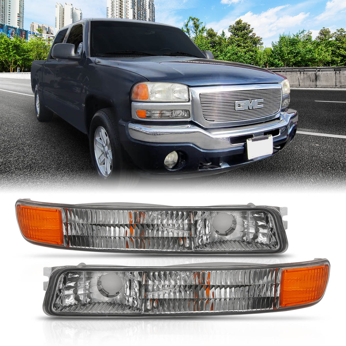 Crystal Parking Light Parking Turn Signal Lights Chrome Amber (Oe) GMC Sierra 1500/Yukon 1999-2006, 2500 HD 2001-2006, GMC Yukon XL 1500/2500 2000-2006 AnzoUSA