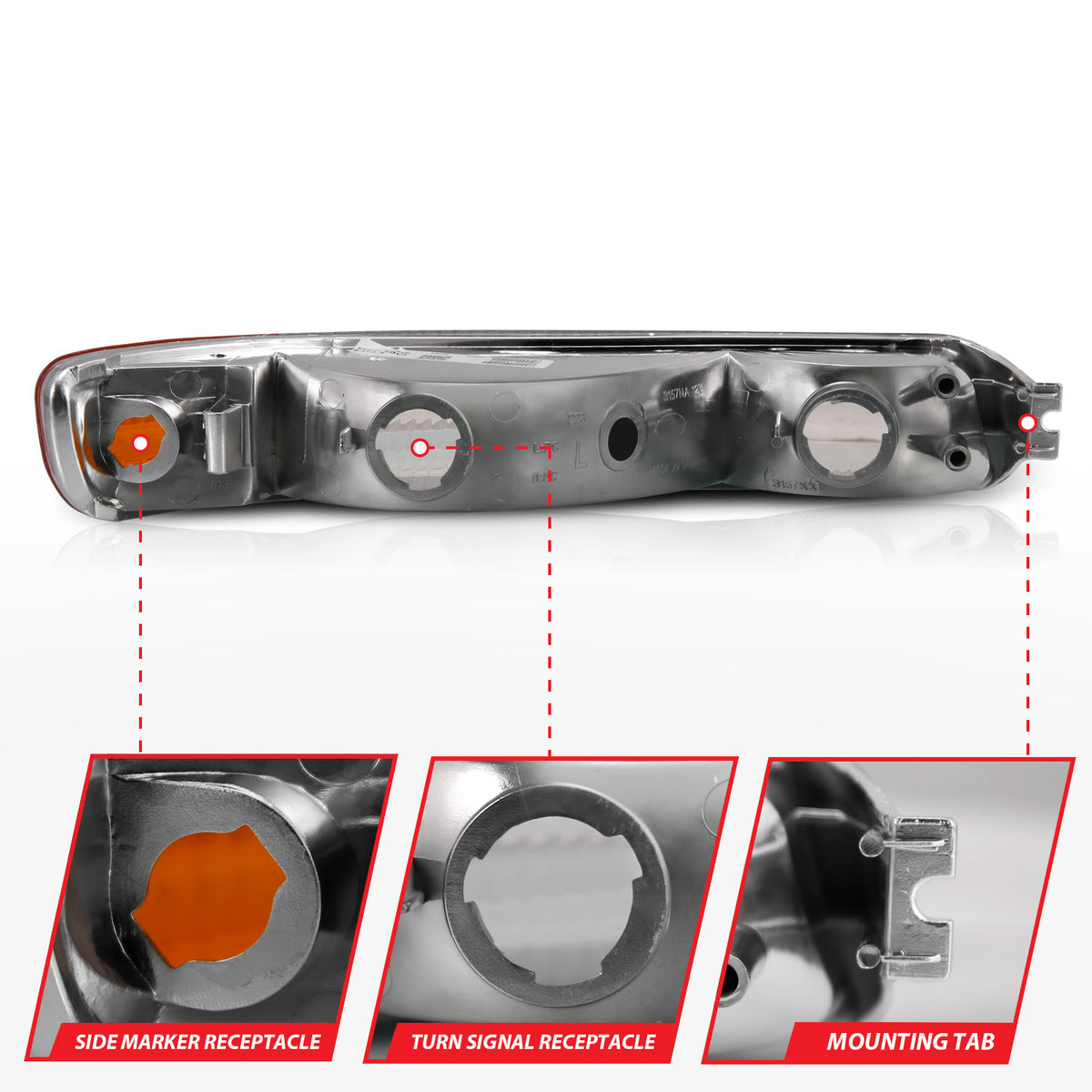 Crystal Parking Light Parking Turn Signal Lights Chrome Amber (Oe) GMC Sierra 1500/Yukon 1999-2006, 2500 HD 2001-2006, GMC Yukon XL 1500/2500 2000-2006 AnzoUSA-4