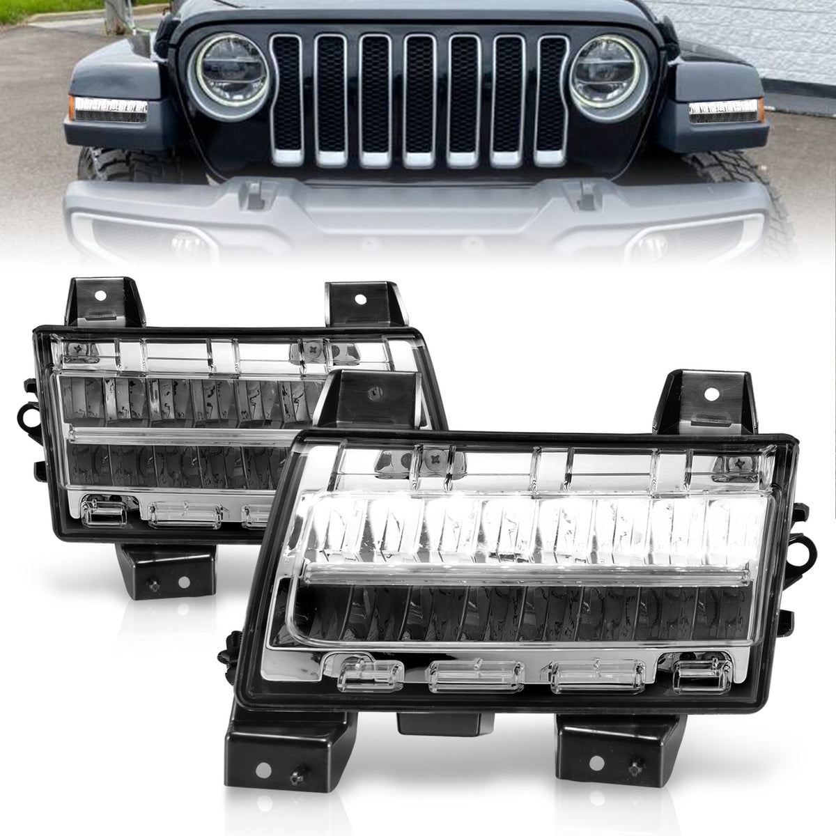 Turn Signal Light Assembly Chrome Housing Clear Lens Sequential Signal Pair Jeep Gladiator 2020, Jeep Wrangler 2018-2025 AnzoUSA
