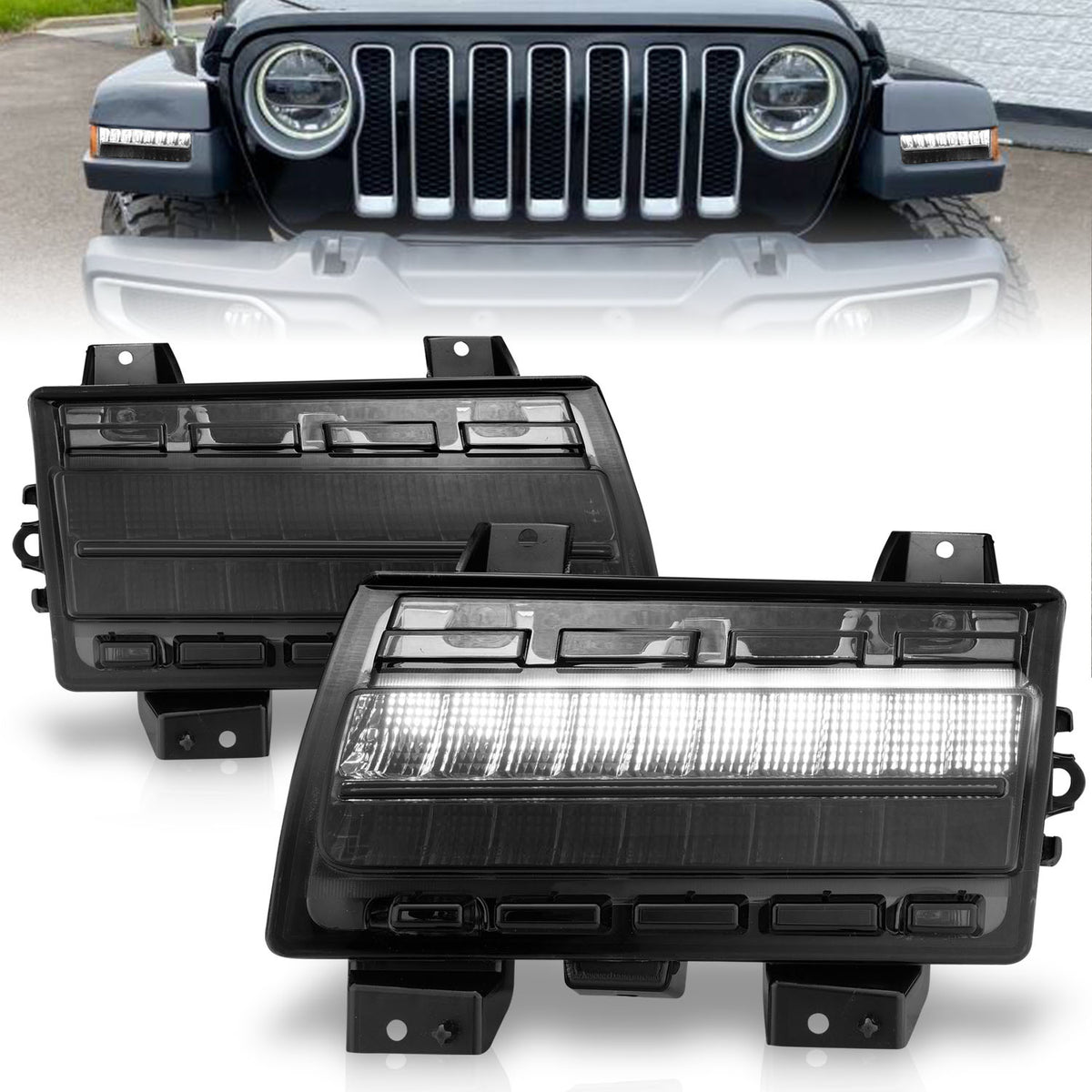 Turn Signal Light Assembly Chrome Housing Smoke Lens Sequential Signal Pair For High Configured, LED Type Jeep Gladiator 2020-2025, Jeep Wrangler 2018-2025 AnzoUSA