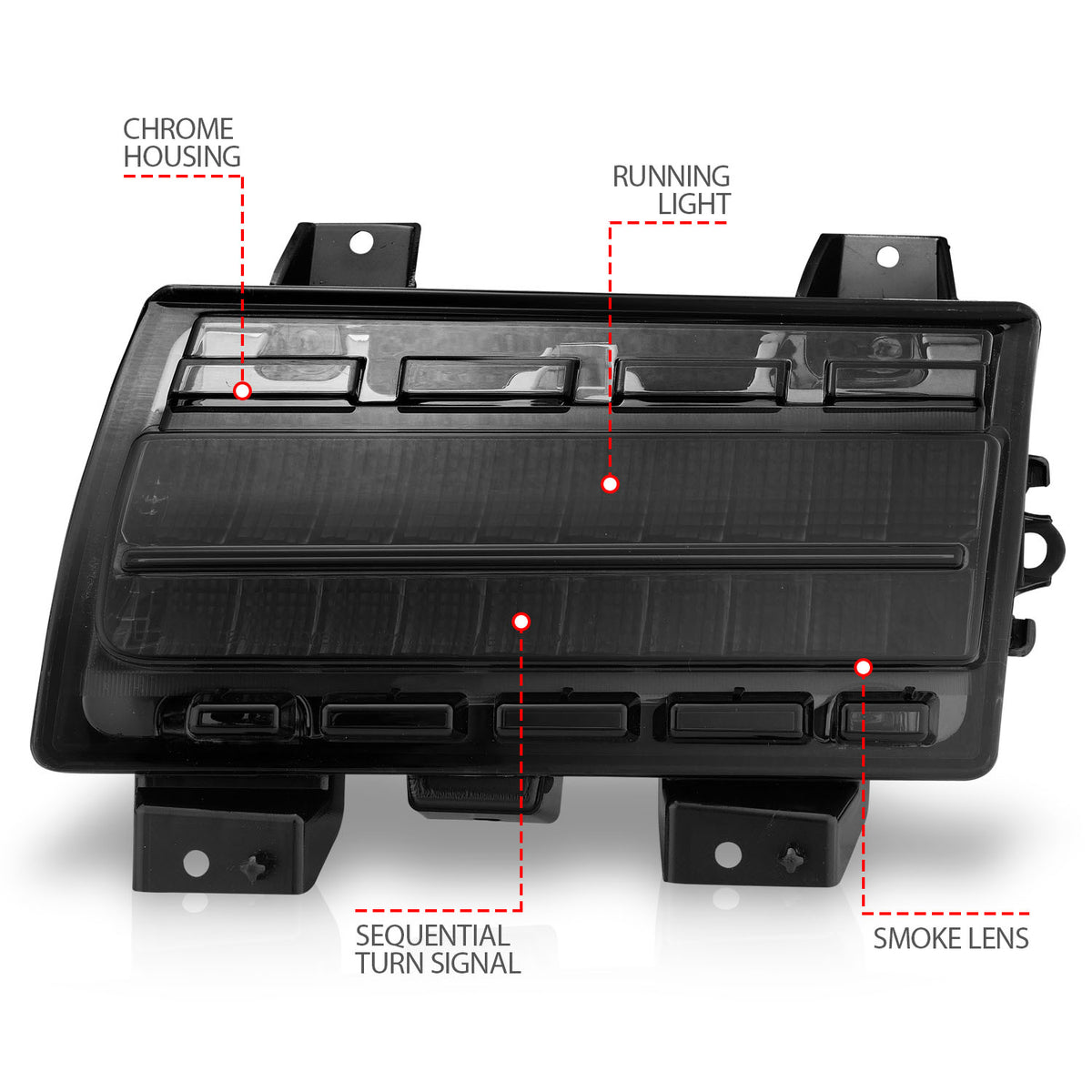 Turn Signal Light Assembly Chrome Housing Smoke Lens Sequential Signal Pair For High Configured, LED Type Jeep Gladiator 2020-2025, Jeep Wrangler 2018-2025 AnzoUSA-3