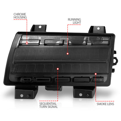 Turn Signal Light Assembly Chrome Housing Smoke Lens Sequential Signal Pair For High Configured, LED Type Jeep Gladiator 2020-2025, Jeep Wrangler 2018-2025 AnzoUSA-3