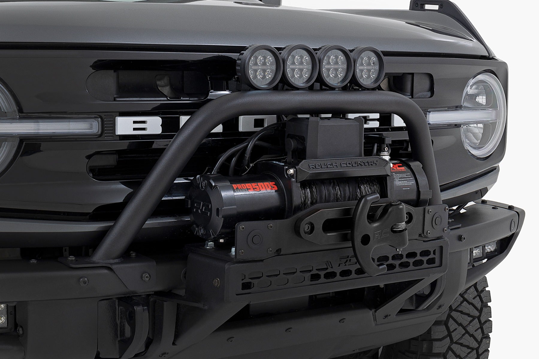 Safari Bar 3.5 Inch Round LED (Pair) Black Amber DRL OE Modular Steel Ford Bronco (21-25) Rough Country-1