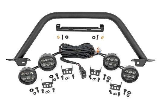 Safari Bar 3.5 Inch Round LED (Quad) Black Amber DRL OE Modular Steel Ford Bronco (21-25) Rough Country