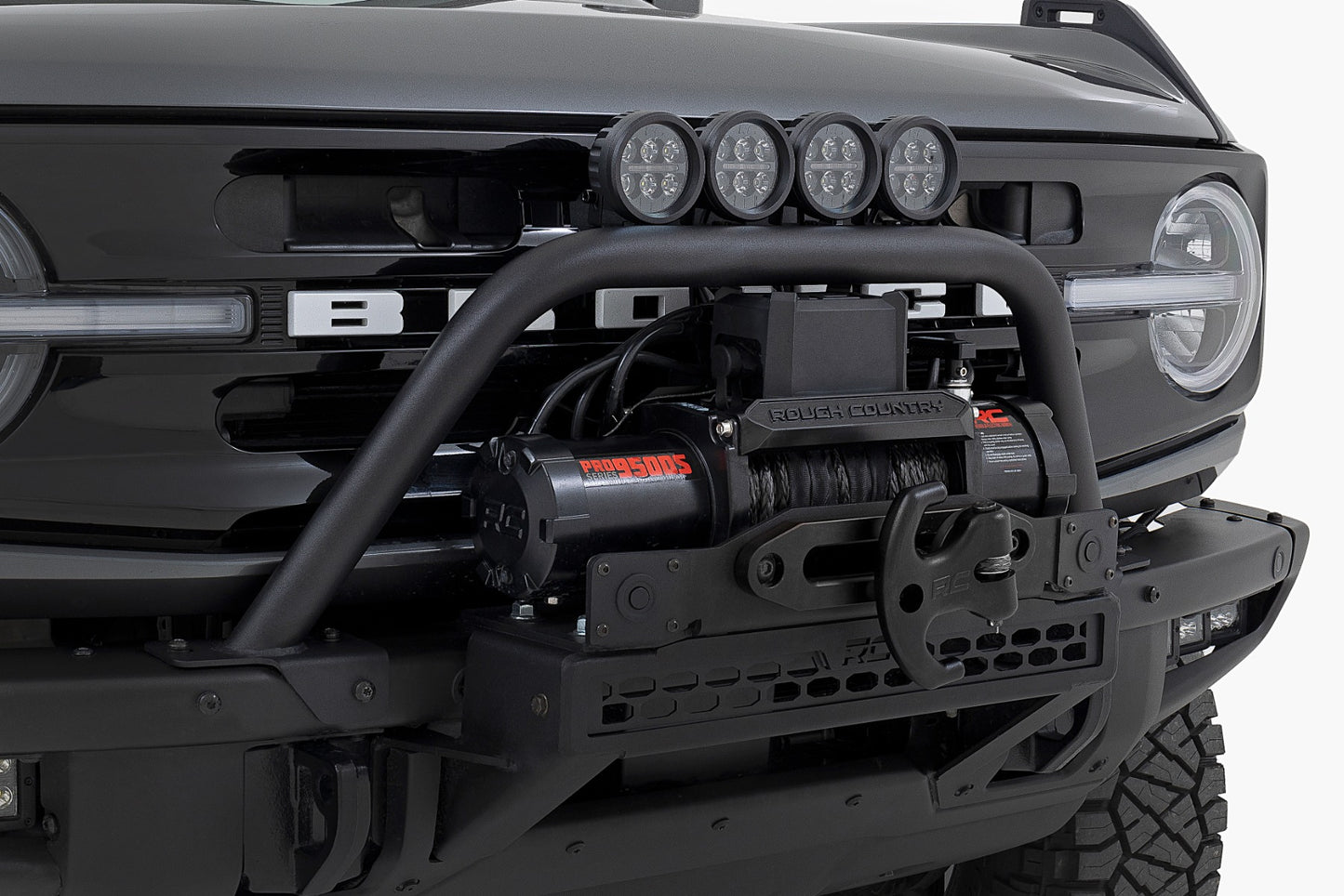 Safari Bar 3.5 Inch Round LED (Quad) Black Amber DRL OE Modular Steel Ford Bronco (21-25) Rough Country-1
