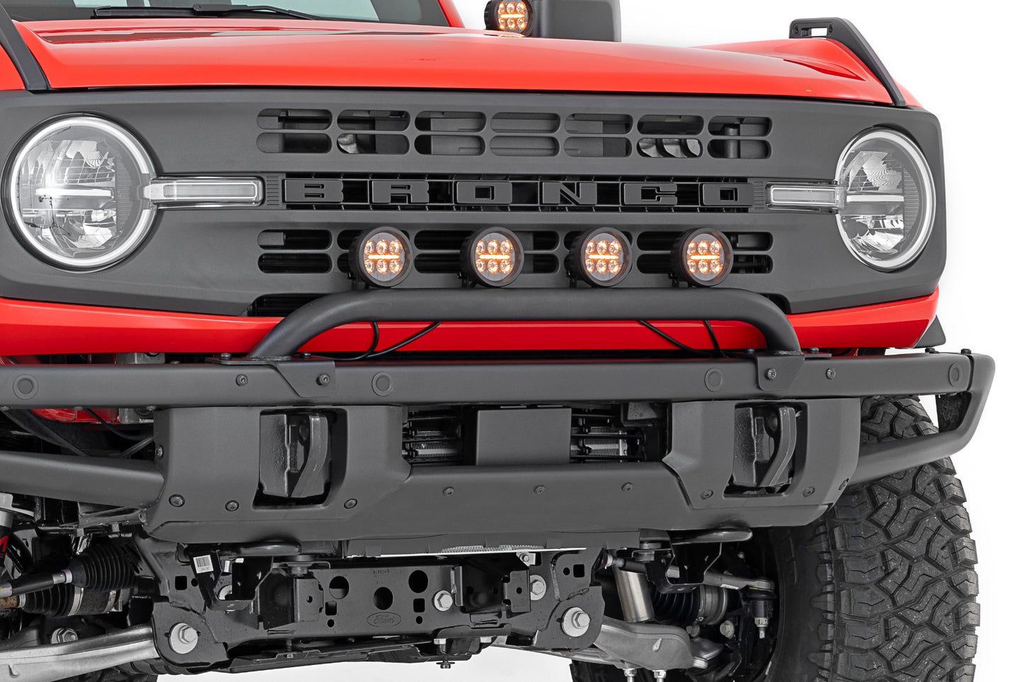 Light Bar Mount 3.5 Inch Round LED (Quad) Black Amber DRL OE Modular Steel Ford Bronco (21-24) Rough Country-1