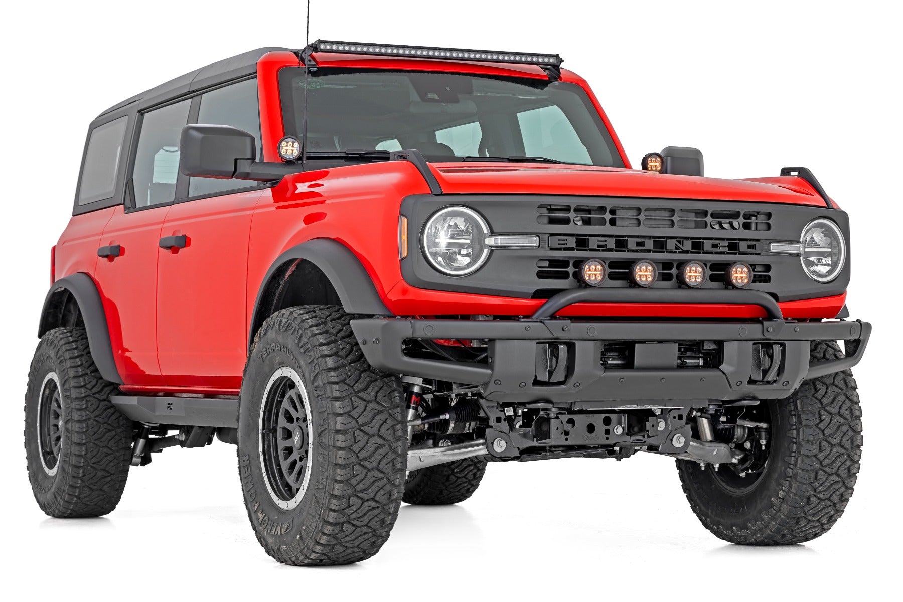 Light Bar Mount 3.5 Inch Round LED (Quad) Black Amber DRL OE Modular Steel Ford Bronco (21-24) Rough Country-2