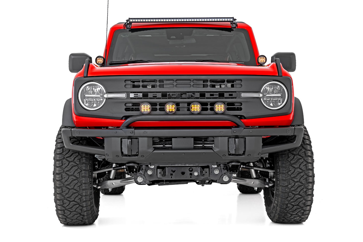 Light Bar Mount 3.5 Inch Round LED (Quad) Black Amber DRL OE Modular Steel Ford Bronco (21-24) Rough Country-3