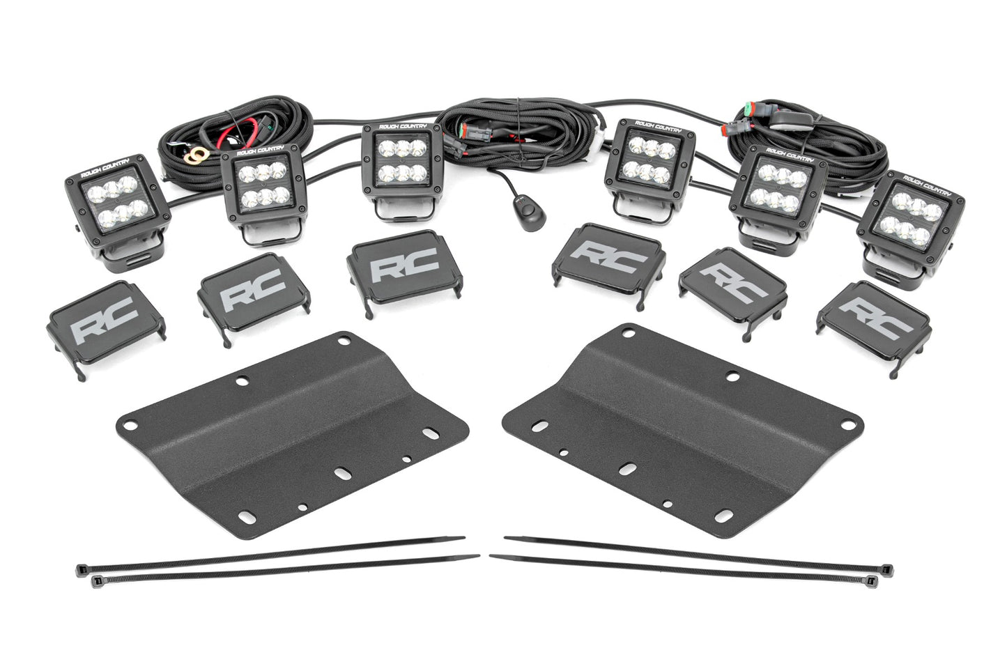 LED Light Kit Fog Mount Triple 2 Inch Black Pair Spot/Flood Ford Bronco (21-25) Rough Country