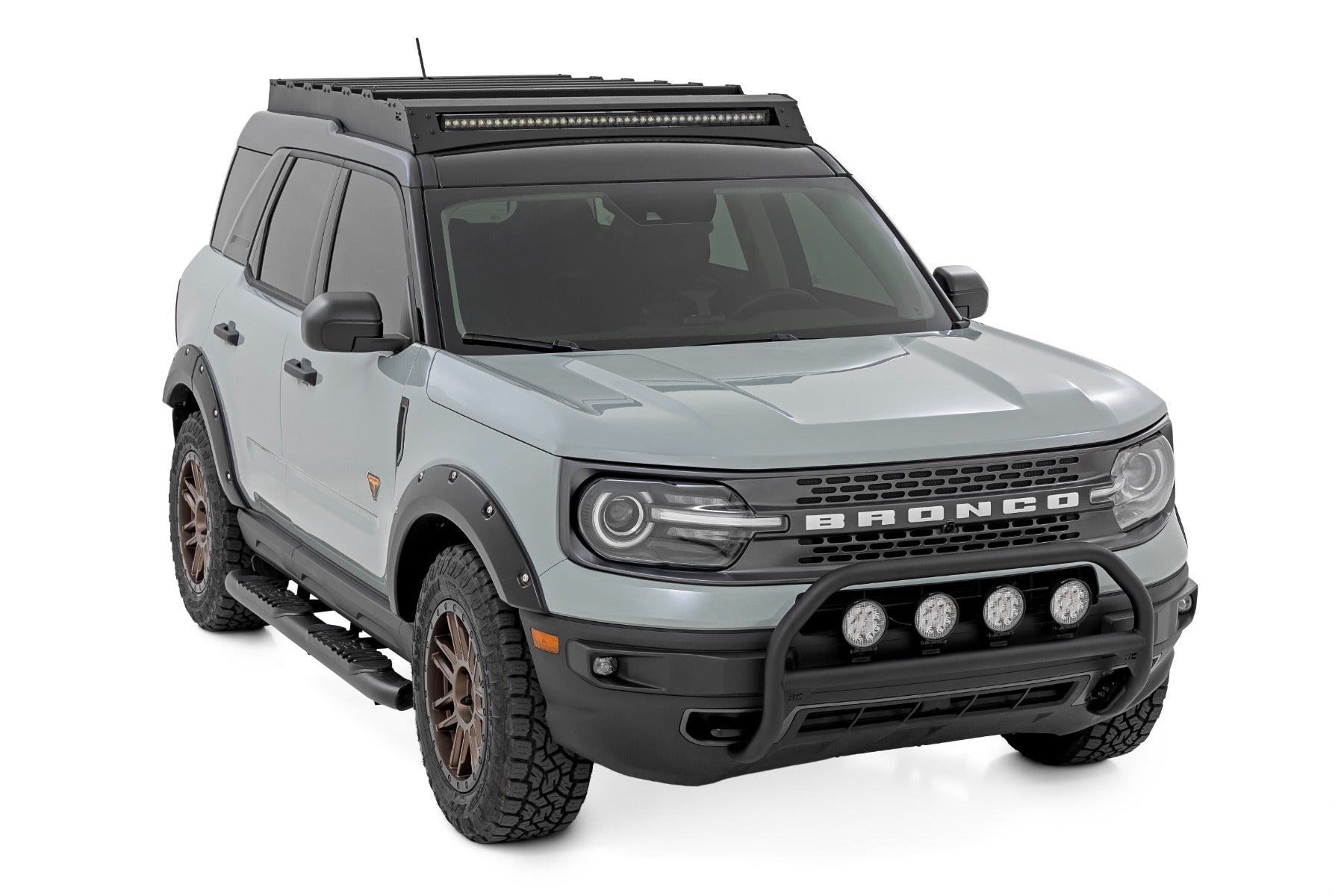 Nudge Bar w/ Tow Hooks 20 Inch Black DRL Single Row LED Ford Bronco Sport (21-24) Rough Country-2