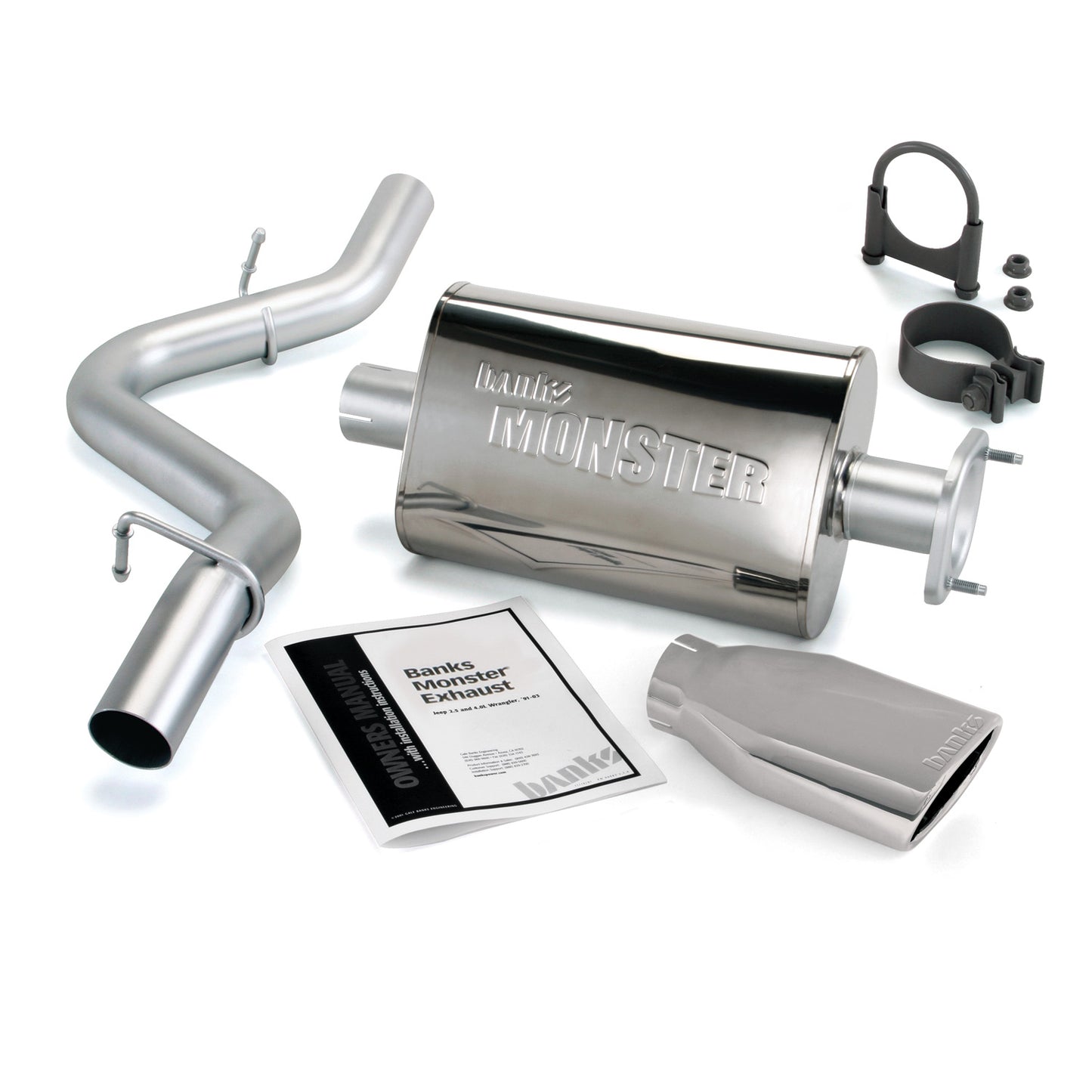 Monster Exhaust System Single Exit Chrome Ob Round Tip 00-03 Jeep 2.5/4.0L Wrangler Banks Power