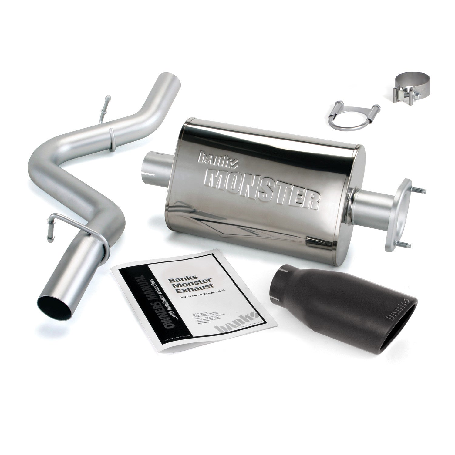 Monster Exhaust System Single Exit Black Ob Round Tip 04-06 Jeep 4.0L Wrangler Banks Power-1