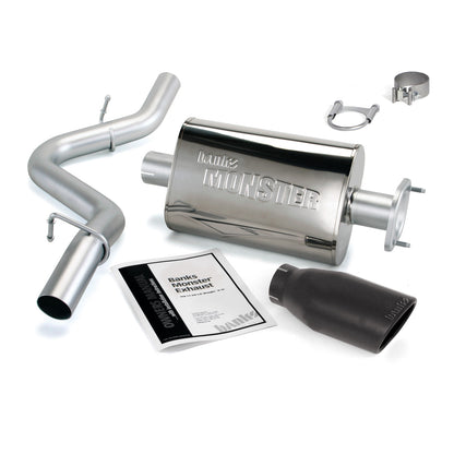 Monster Exhaust System Single Exit Black Ob Round Tip 04-06 Jeep 4.0L Wrangler Banks Power-1