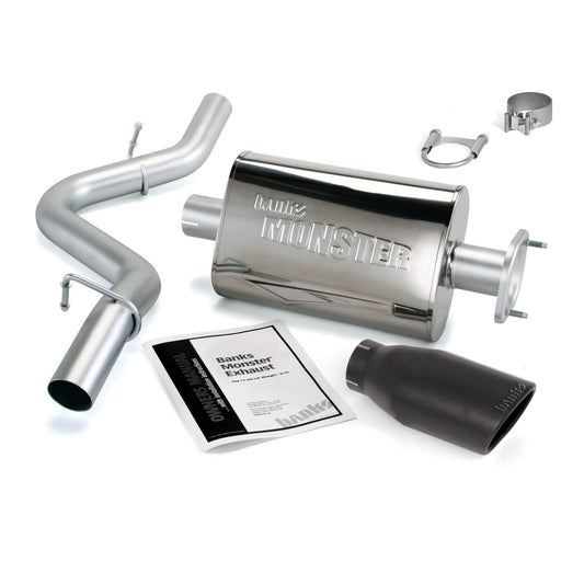 Monster Exhaust System Single Exit Black Ob Round Tip 04-06 Jeep 4.0L Wrangler Banks Power-1