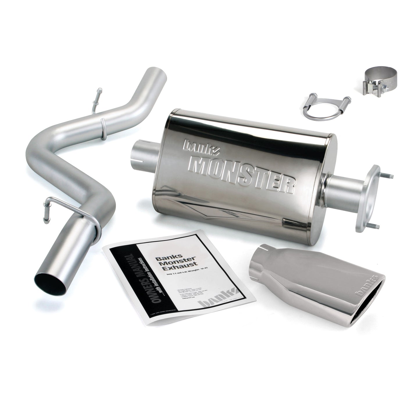 Monster Exhaust System Single Exit Chrome Ob Round Tip 04-06 Jeep 4.0L Wrangler Banks Power-1