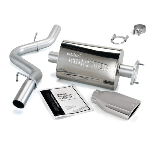 Monster Exhaust System Single Exit Chrome Ob Round Tip 04-06 Jeep 4.0L Wrangler Banks Power-1