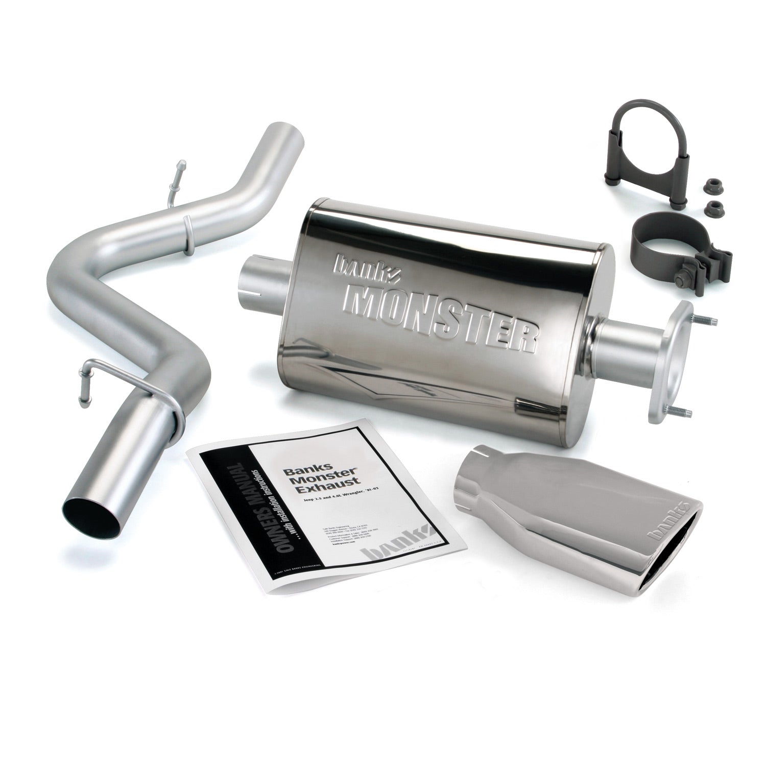 Monster Exhaust System Single Exit Chrome Ob Round Tip 04-06 Jeep 4.0L Wrangler Banks Power