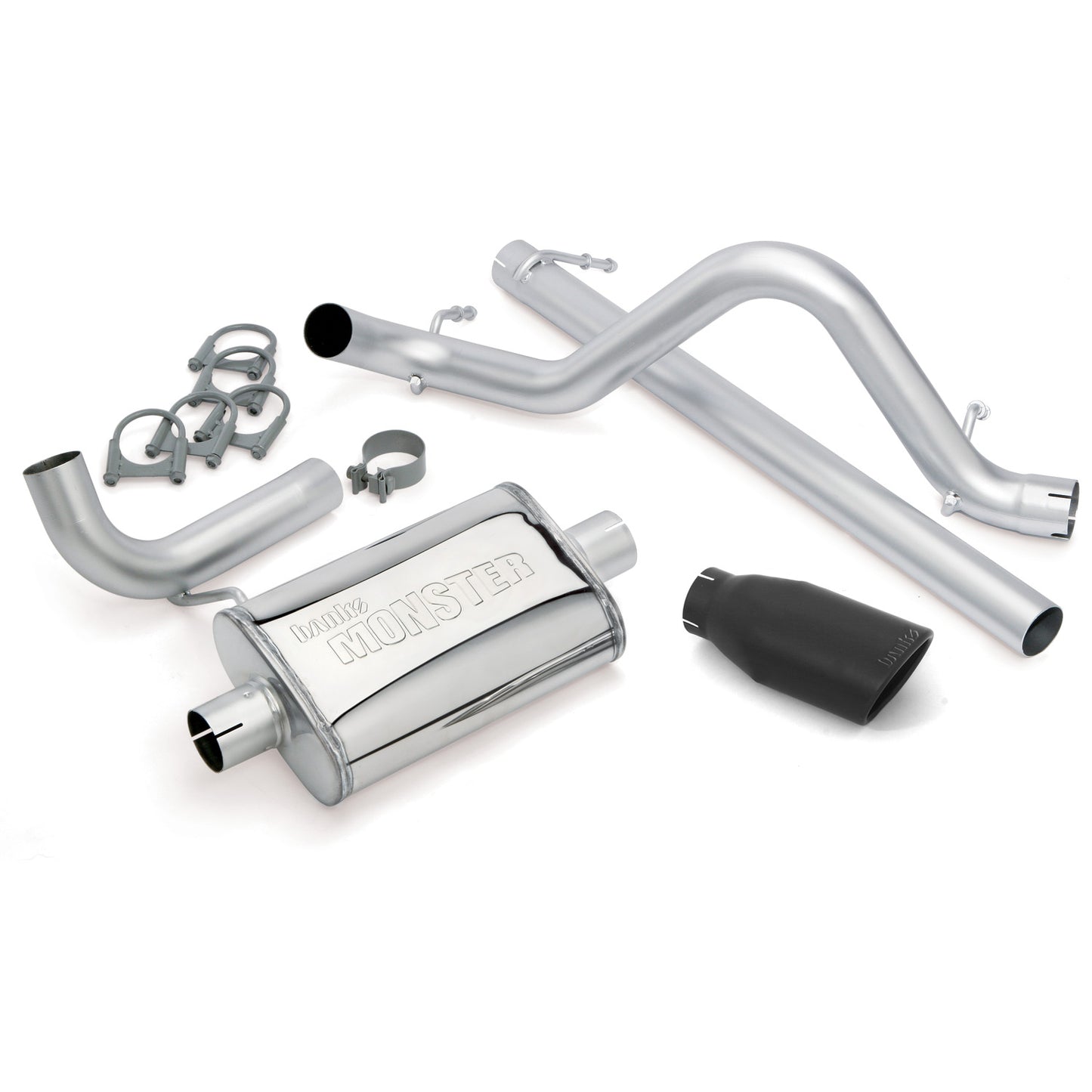 Monster Exhaust System Single Exit Black Ob Round Tip 07-11 Jeep 3.8L Wrangler Banks Power-1