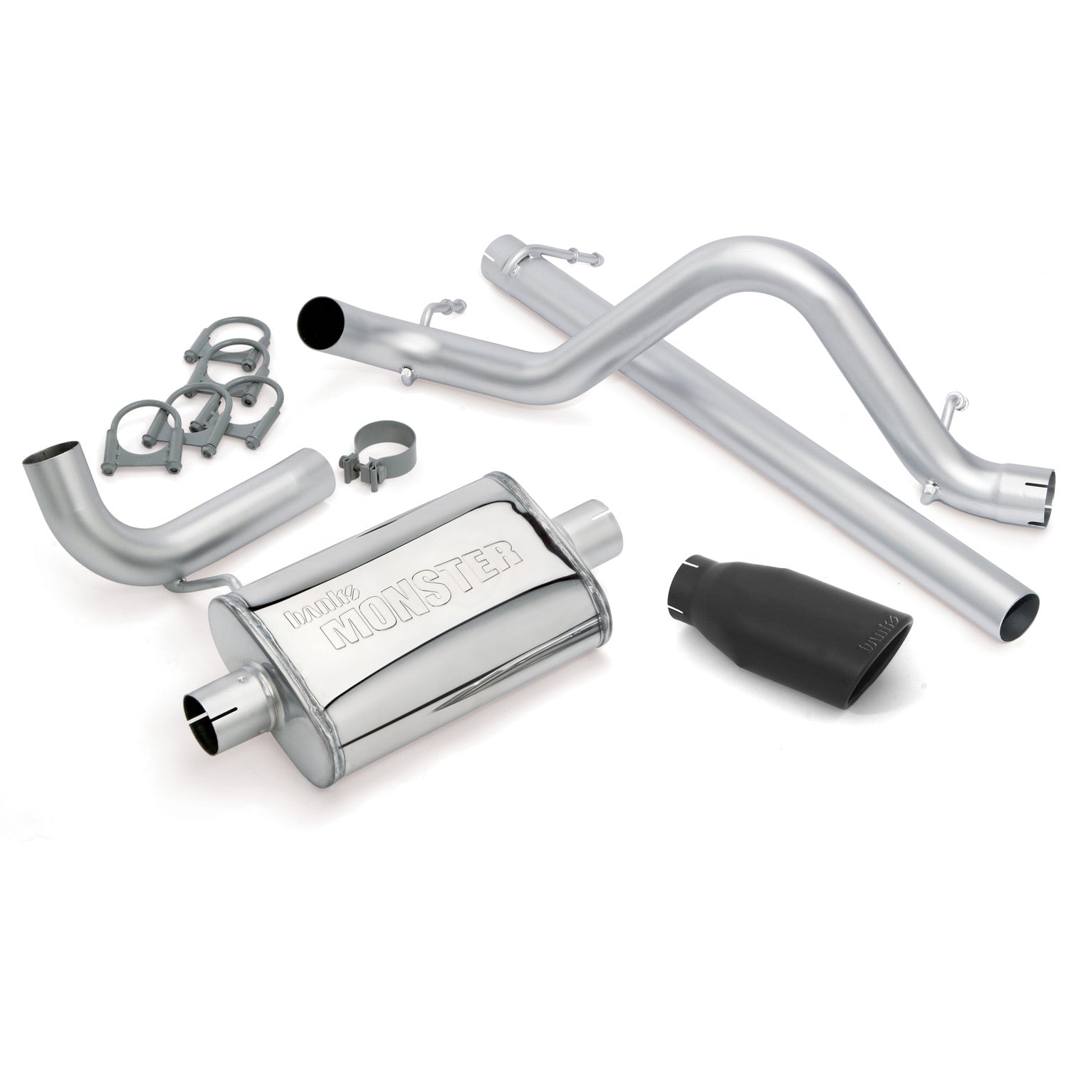 Monster Exhaust System Single Exit Black Ob Round Tip 07-11 Jeep 3.8L Wrangler Banks Power-1
