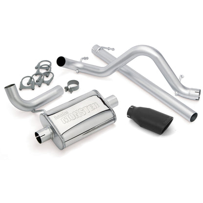 Monster Exhaust System Single Exit Black Ob Round Tip 07-11 Jeep 3.8L Wrangler Banks Power-1