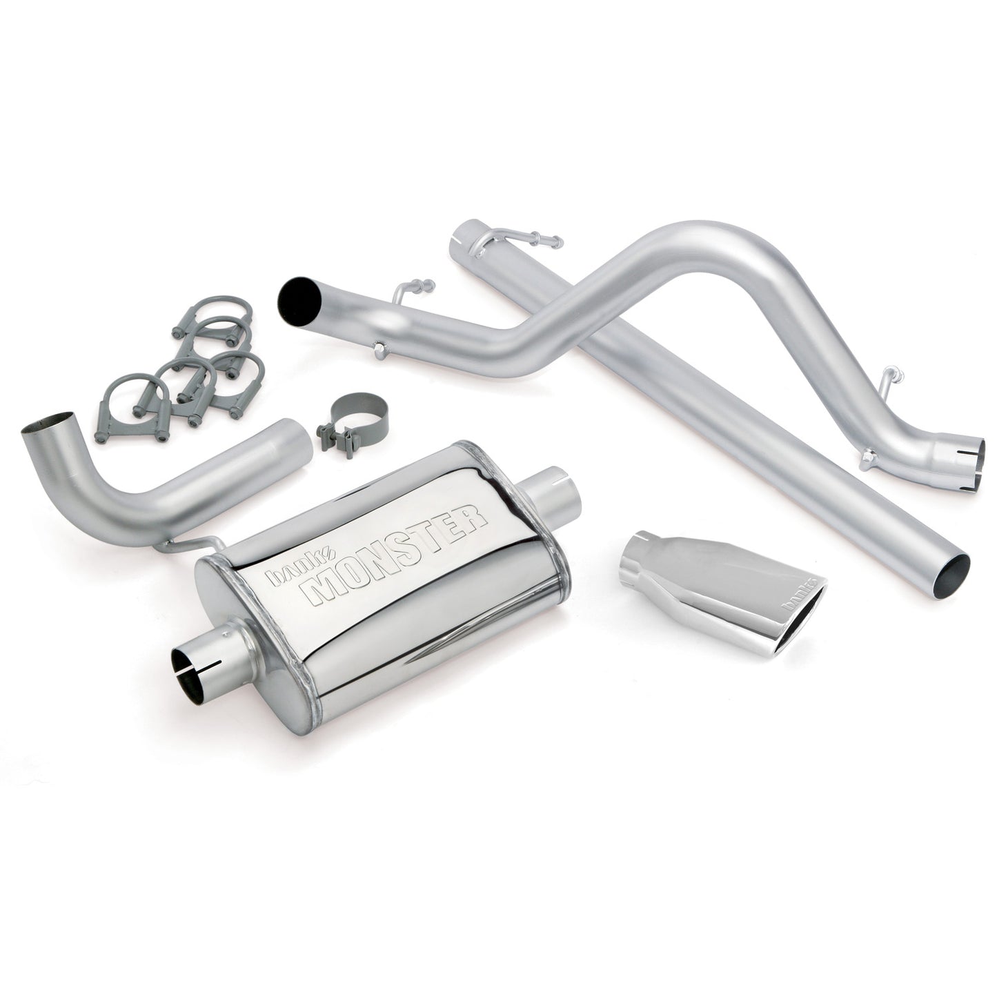 Monster Exhaust System Single Exit Chrome Ob Round Tip 07-11 Jeep 3.8L Wrangler Banks Power-1