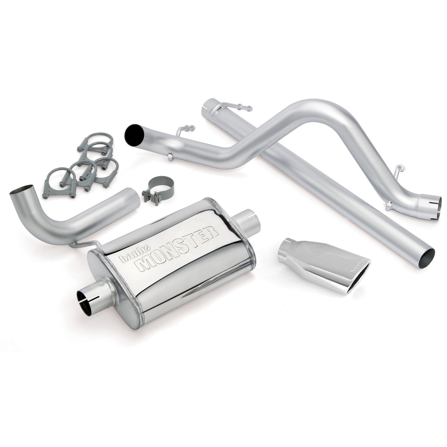Monster Exhaust System Single Exit Chrome Ob Round Tip 07-11 Jeep 3.8L Wrangler Banks Power-1