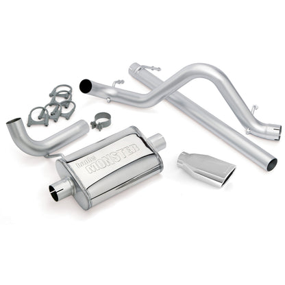 Monster Exhaust System Single Exit Chrome Ob Round Tip 07-11 Jeep 3.8L Wrangler Banks Power-1