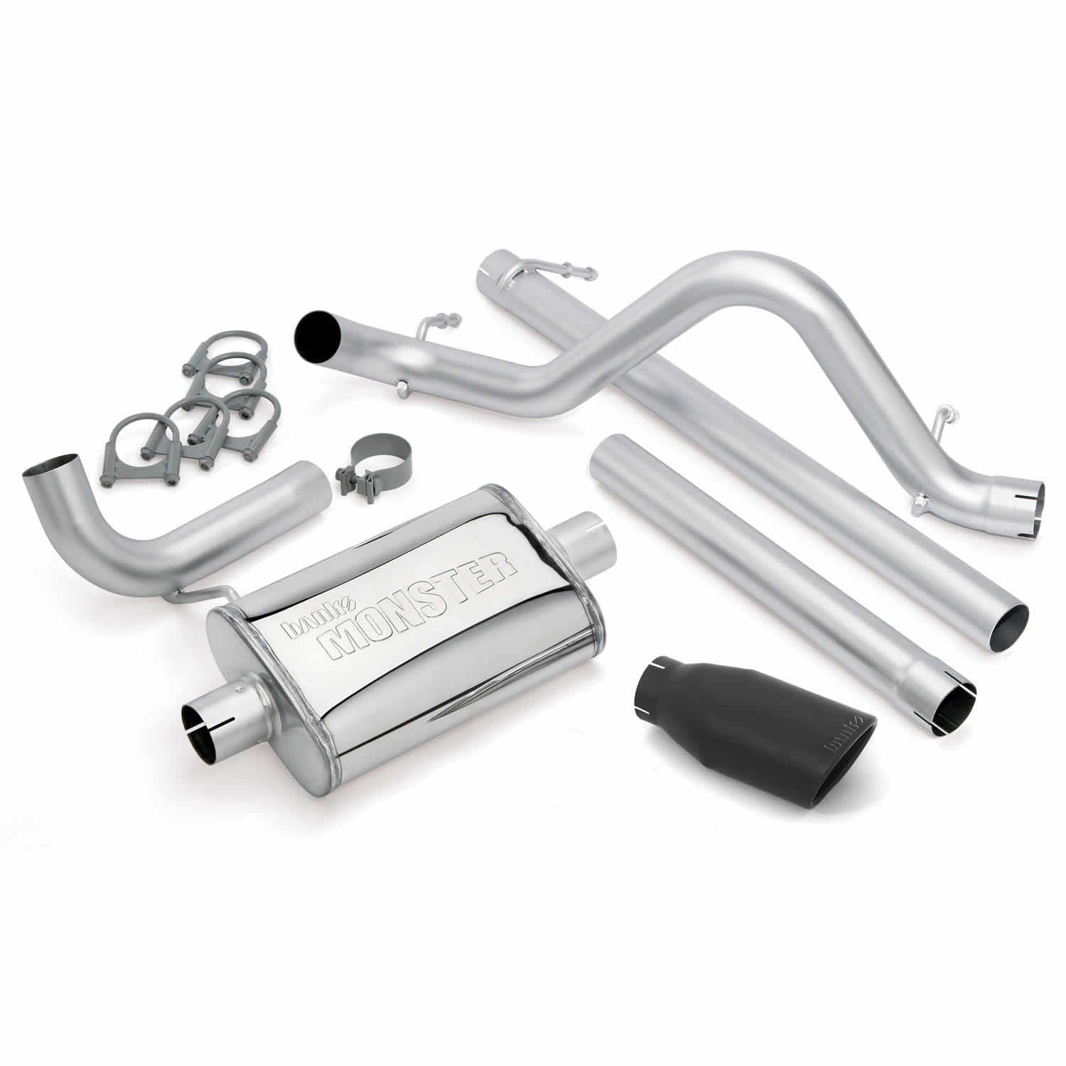 Monster Exhaust System Single Exit Black Ob Round Tip 07-11 Jeep 3.8L Wrangler Banks Power