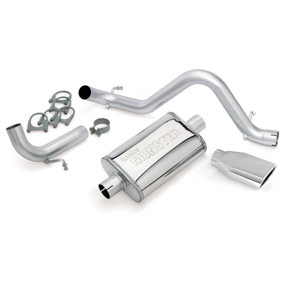 Monster Exhaust System Single Exit Chrome Ob Round Tip 12-17 Jeep 3.6L Wrangler Banks Power-1