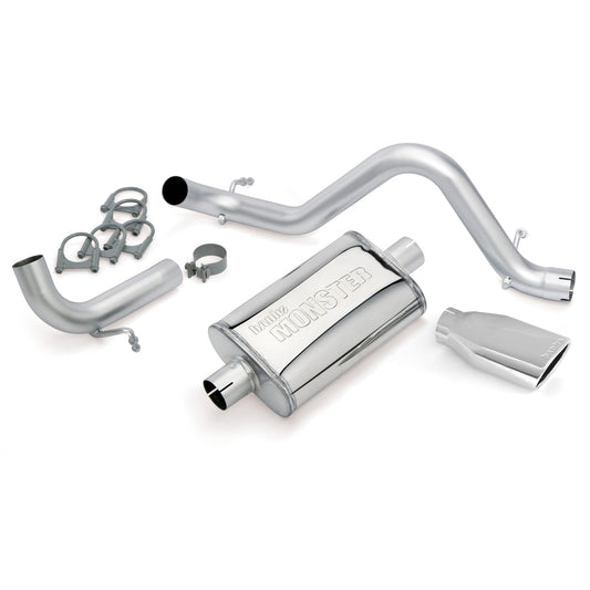 Monster Exhaust System Single Exit Chrome Ob Round Tip 12-17 Jeep 3.6L Wrangler Banks Power-1