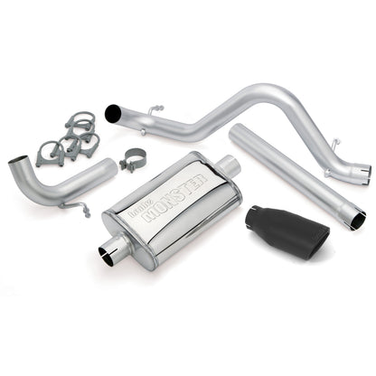 Monster Exhaust System Single Exit Black Ob Round Tip 12-17 Jeep 3.6L Wrangler Banks Power
