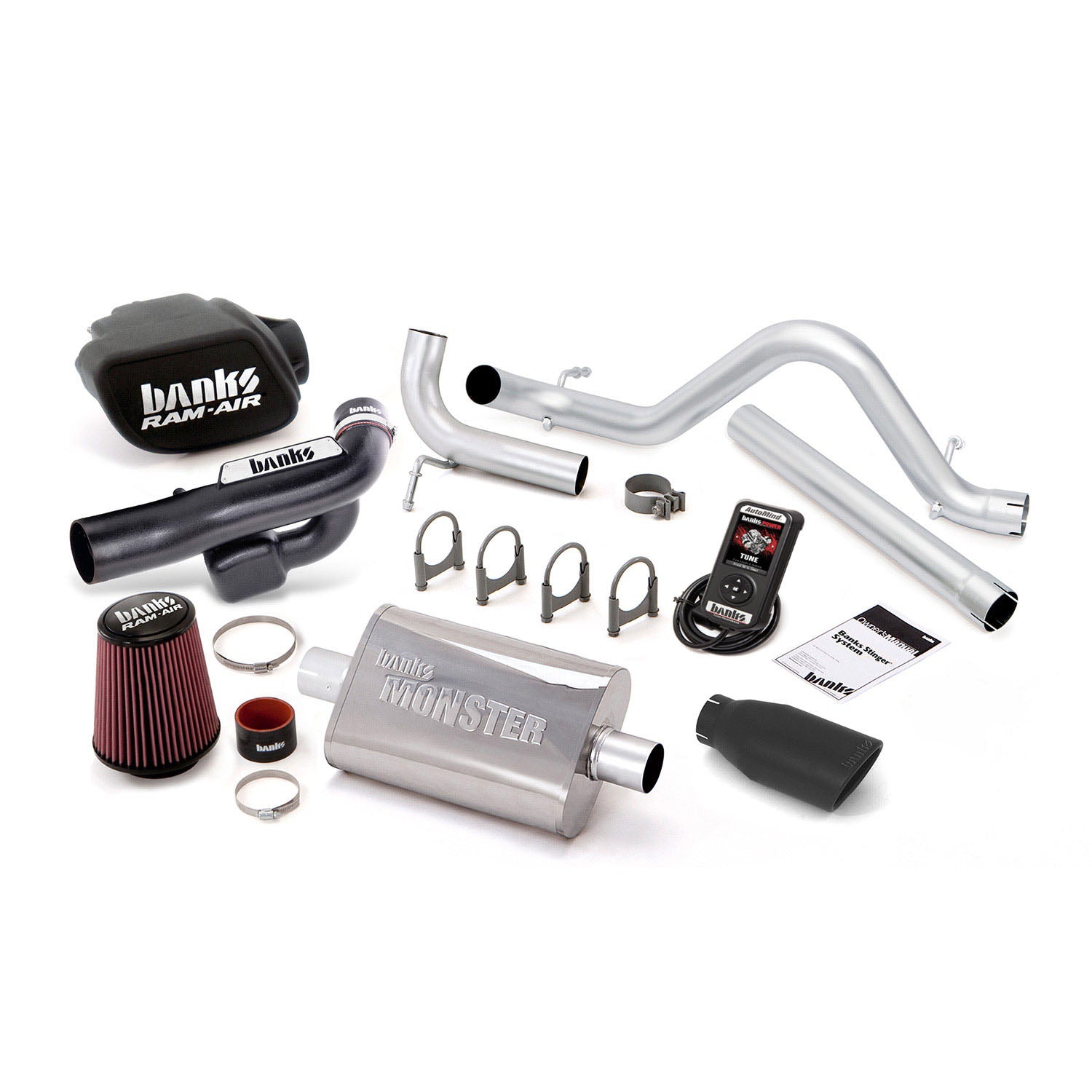 Stinger Bundle System W/AutoMind Single Exit Exhaust Black Tip 12-14 Jeep 3.6L Wrangler Banks Power