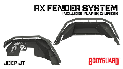 2020-2025 Jeep Gladiator Fender System Narrow Version Front and Rear Liners and Fender Flares Bodyguard Bumpers