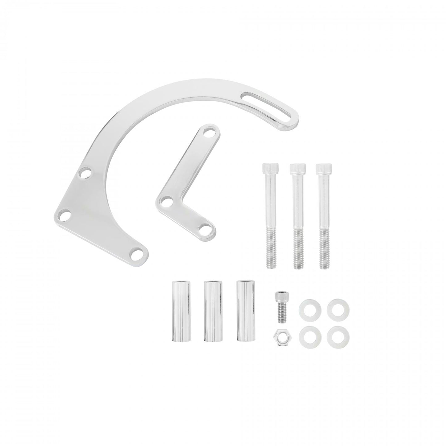Lower Alternator Mounting Kit Chrome Fits Small Block Chevrolet with Short Style Water Pump Mr Gasket