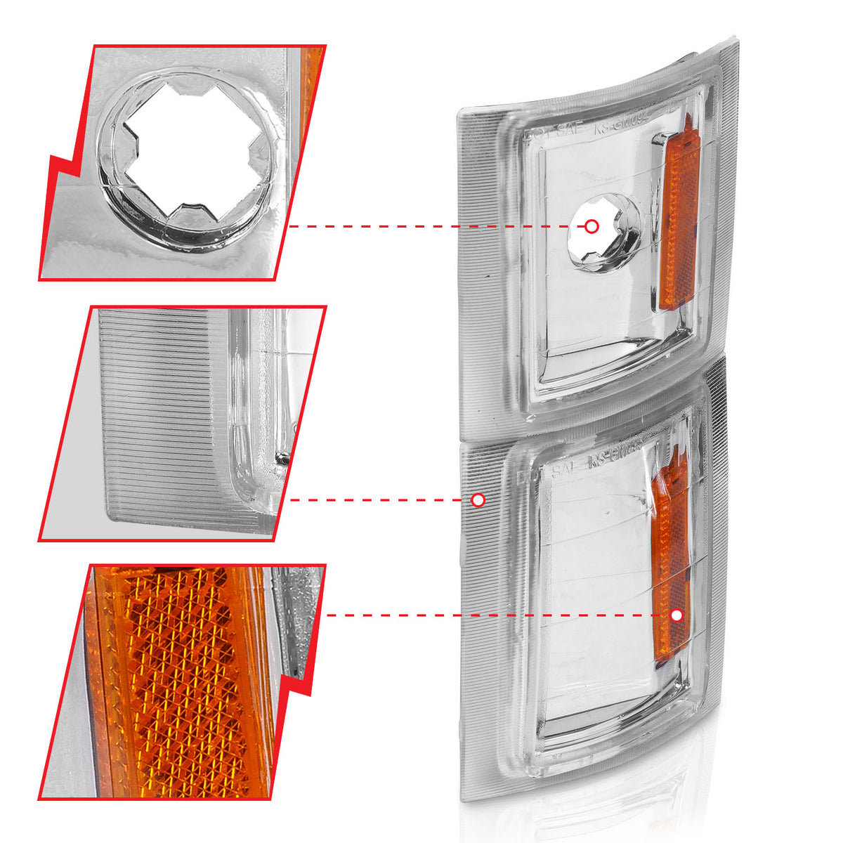 Cornering Light Assembly Clear Lens Chrome Housing Amber Reflector 4 Pc Pair Chevy/GMC Trucks/SUVs 1992-2000 AnzoUSA-2