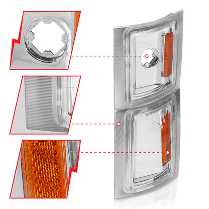 Cornering Light Assembly Clear Lens Chrome Housing Amber Reflector 4 Pc Pair Chevy/GMC Trucks/SUVs 1992-2000 AnzoUSA-2