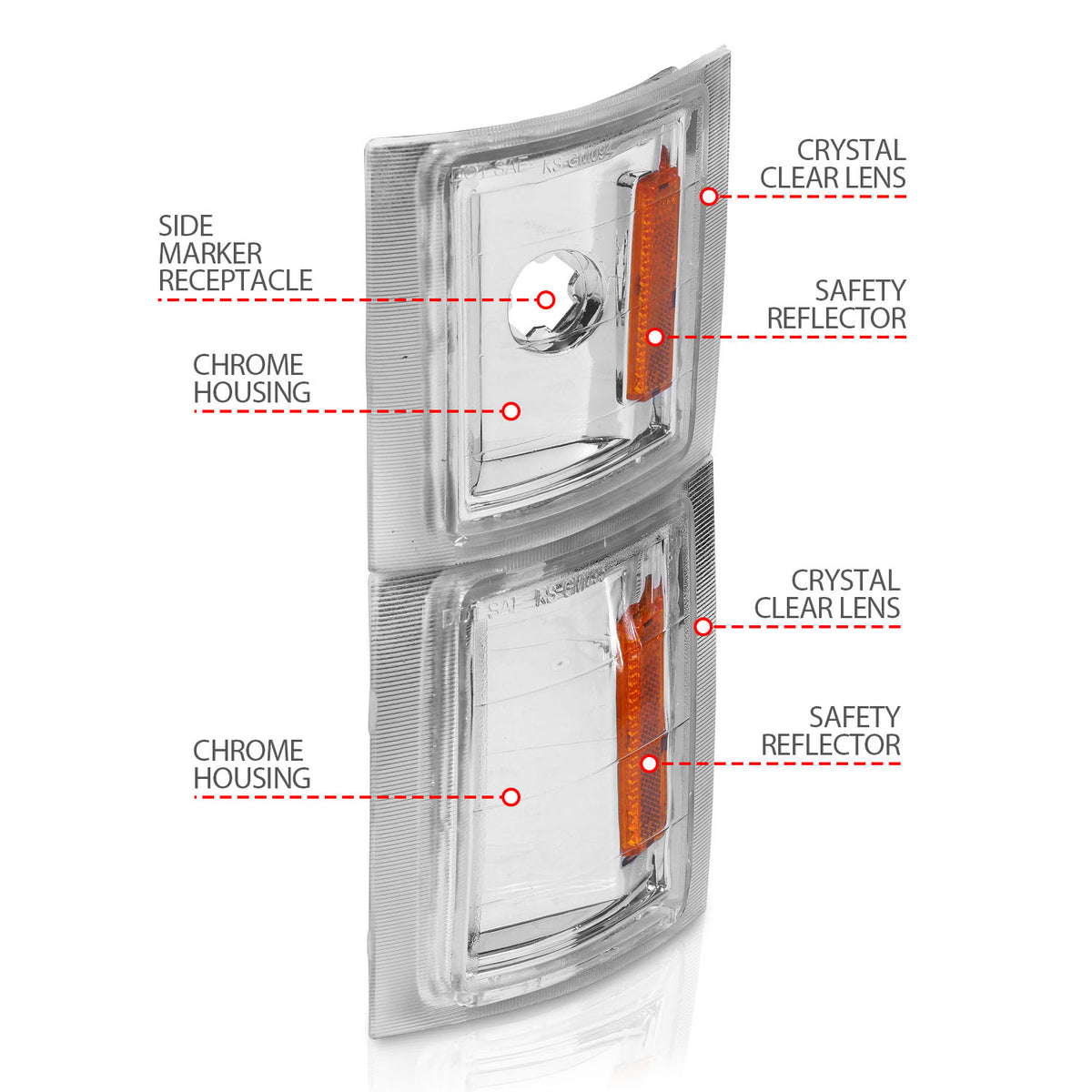 Cornering Light Assembly Clear Lens Chrome Housing Amber Reflector 4 Pc Pair Chevy/GMC Trucks/SUVs 1992-2000 AnzoUSA-3