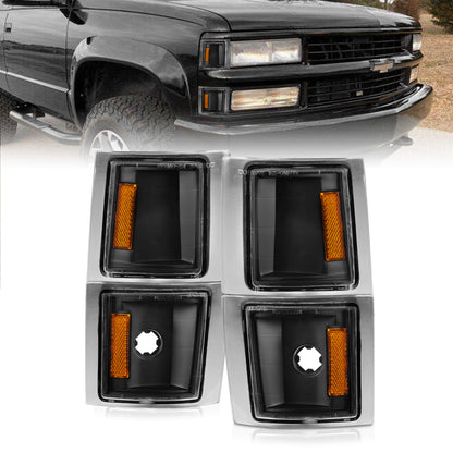 Cornering Light Assembly Clear Lens Black Housing Amber Reflector 4 Pc Pair Chevy/GMC Trucks/SUVs 1992-2000 AnzoUSA