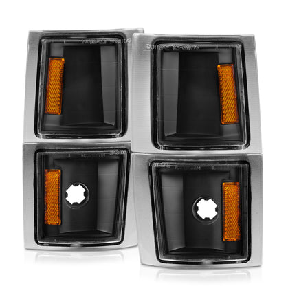 Cornering Light Assembly Clear Lens Black Housing Amber Reflector 4 Pc Pair Chevy/GMC Trucks/SUVs 1992-2000 AnzoUSA-1
