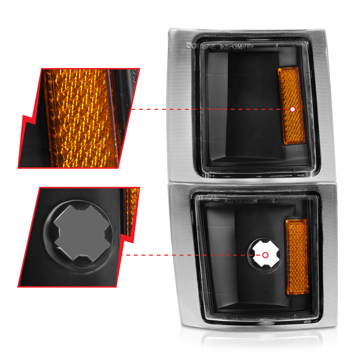 Cornering Light Assembly Clear Lens Black Housing Amber Reflector 4 Pc Pair Chevy/GMC Trucks/SUVs 1992-2000 AnzoUSA-2