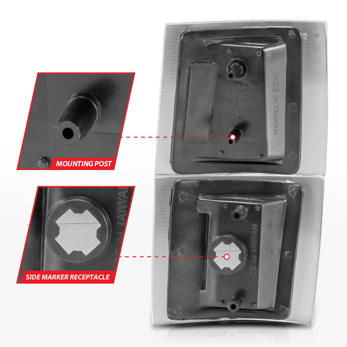 Cornering Light Assembly Clear Lens Black Housing Amber Reflector 4 Pc Pair Chevy/GMC Trucks/SUVs 1992-2000 AnzoUSA-4
