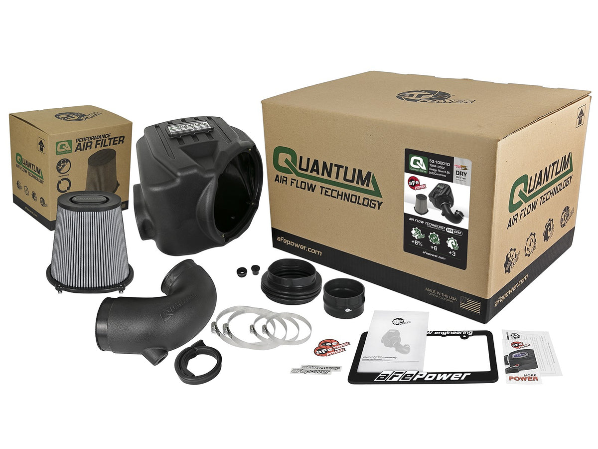 Quantum Cold Air Intake System w/ Pro Dry S Filter Dodge Diesel Trucks 94-02 L6-5.9L (td) aFe Power-5