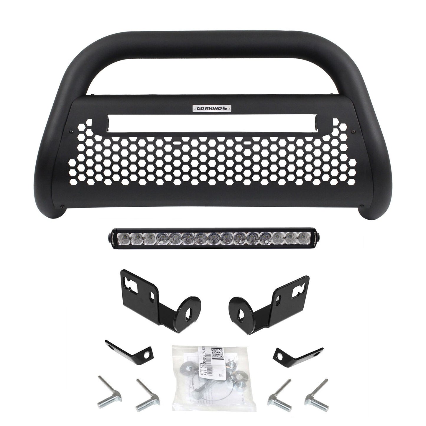RC2 LR Bull Bar with Mounting Brackets and Single Row 20 Inch Light Bar Kit Textured Black 2014-2015 Sierra 1500 Go Rhino-1