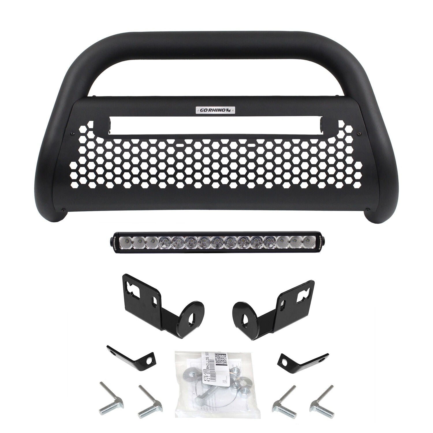 RC2 LR Bull Bar with Mounting Brackets and Single Row 20 Inch Light Bar Kit Textured Black 2014-2015 Sierra 1500 Go Rhino-1