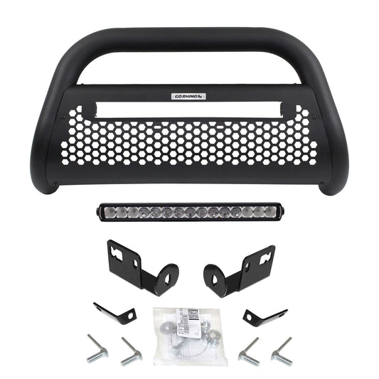 RC2 LR Bull Bar with Mounting Brackets and Single Row 20 Inch Light Bar Kit Textured Black 2014-2015 Sierra 1500 Go Rhino-1